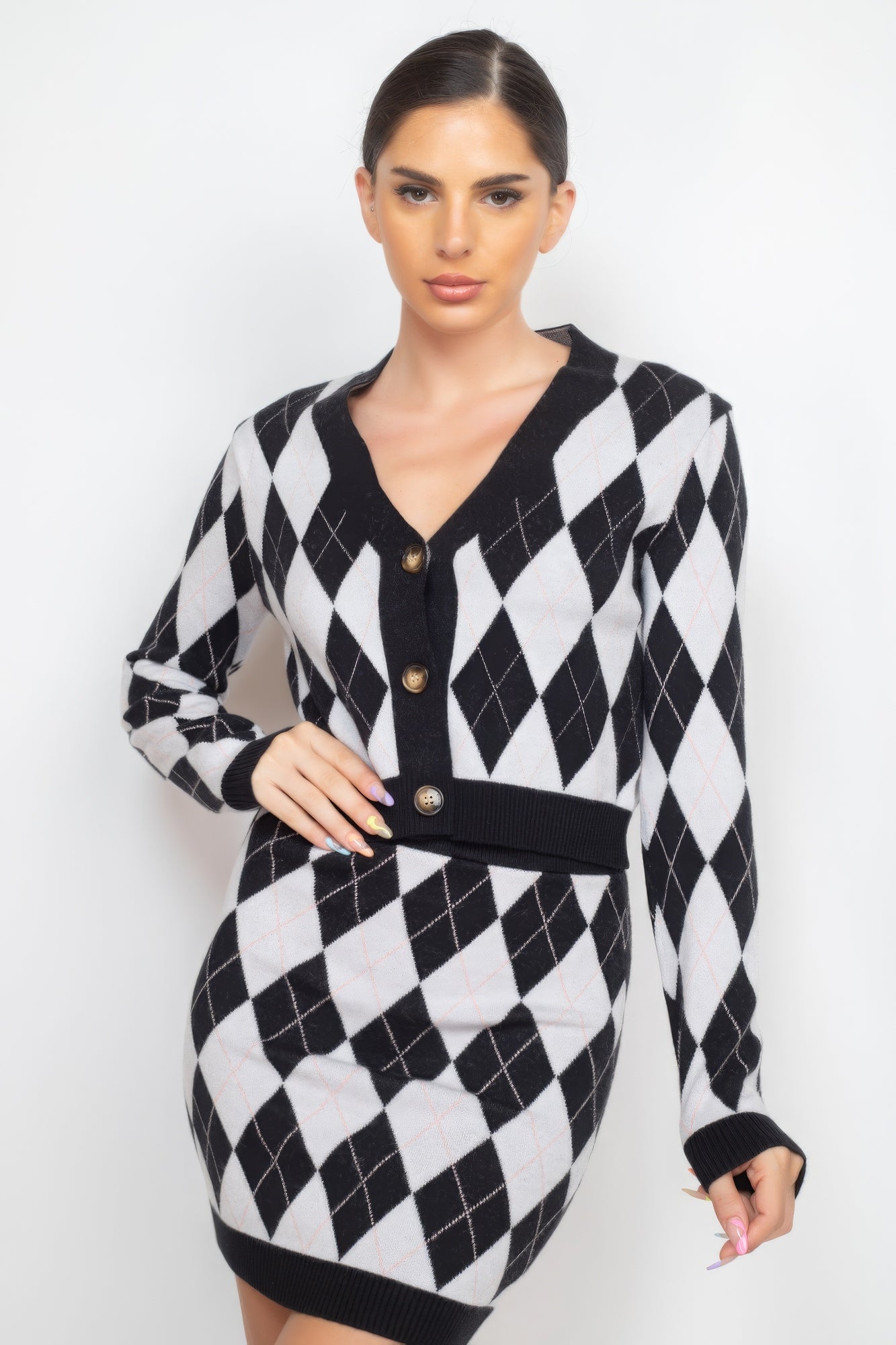 Diamond Button-Front Cardigan Top