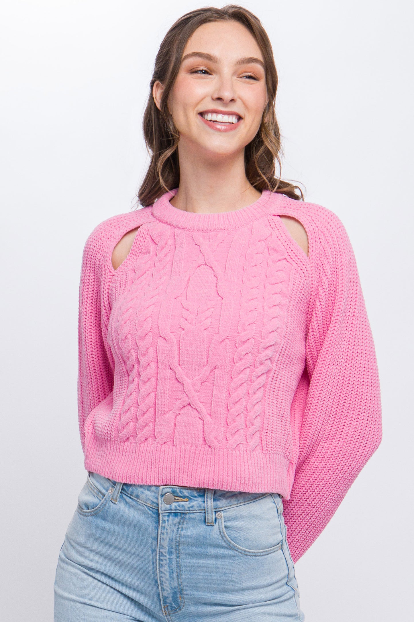 Knit Pullover Sweater with Cold Shoulder Detail