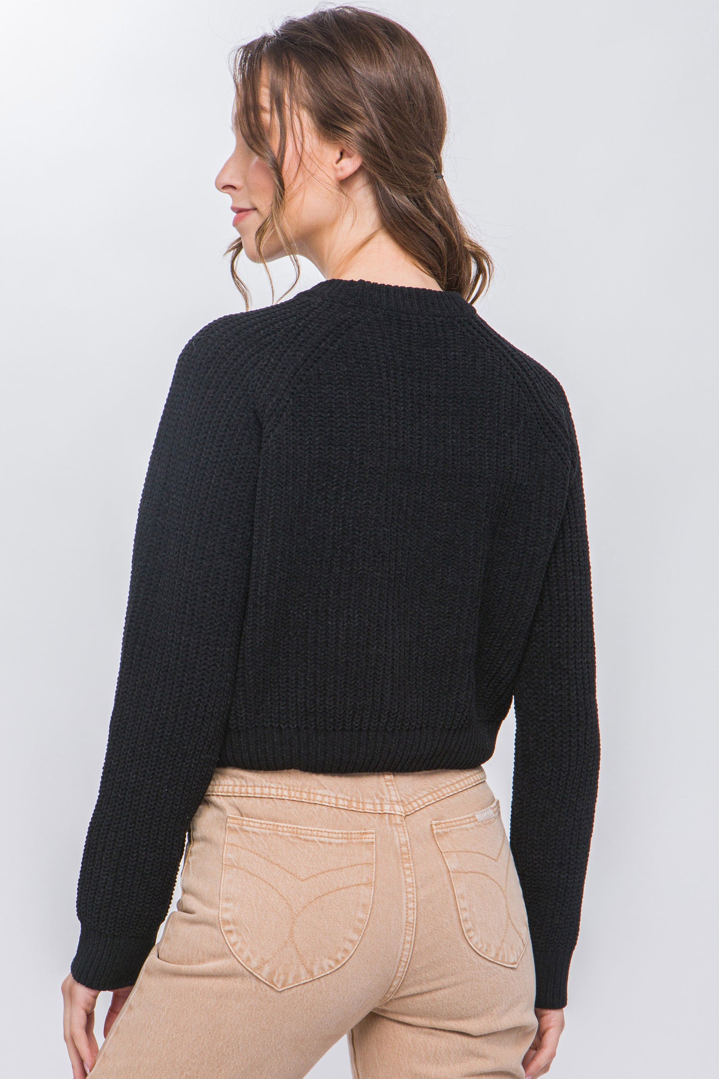 Knit Pullover Sweater with Cold Shoulder Detail