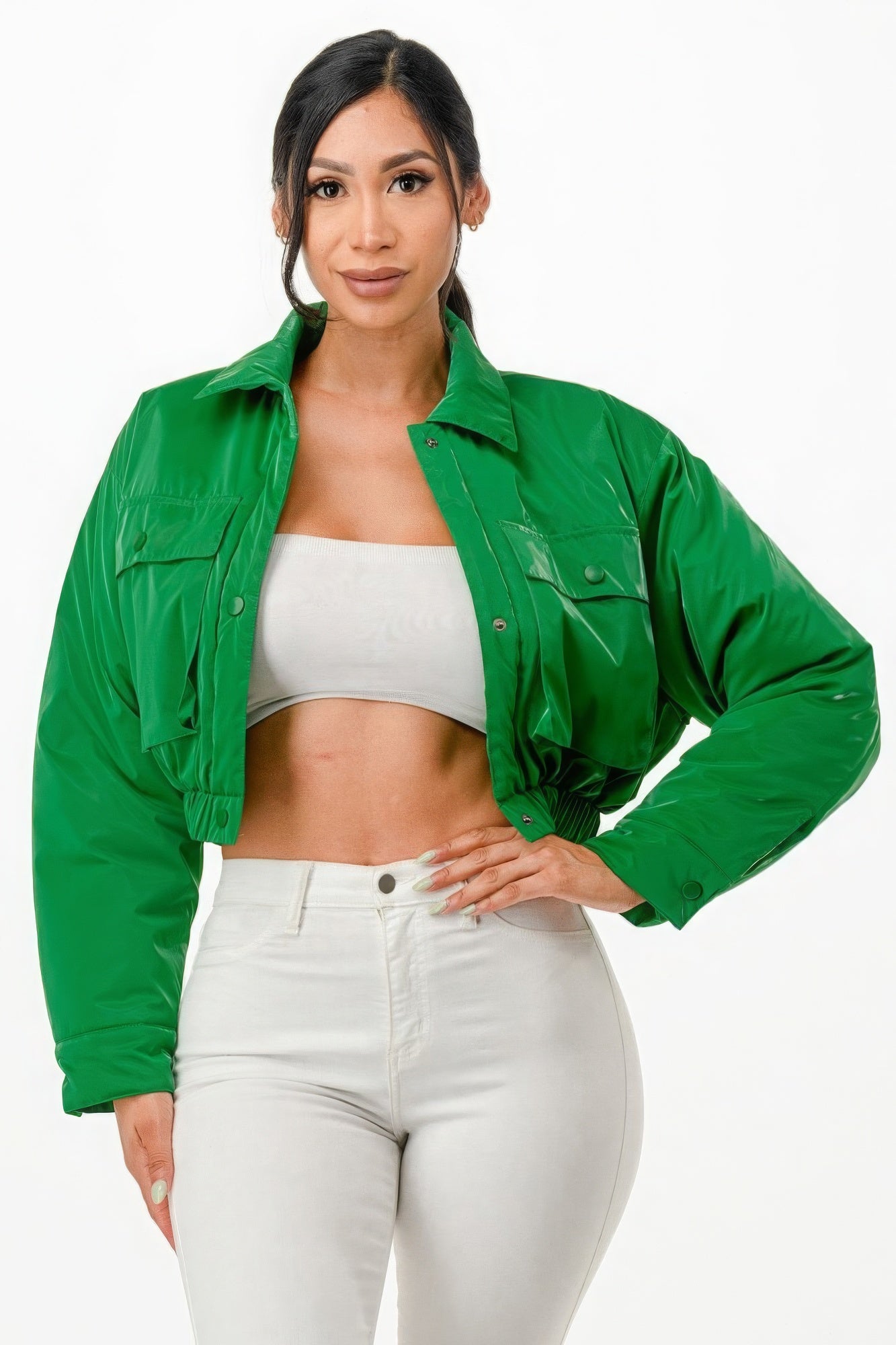 Shiny Puffer Bomber Jacket - Stylish and Warm Outerwear for All Seasons