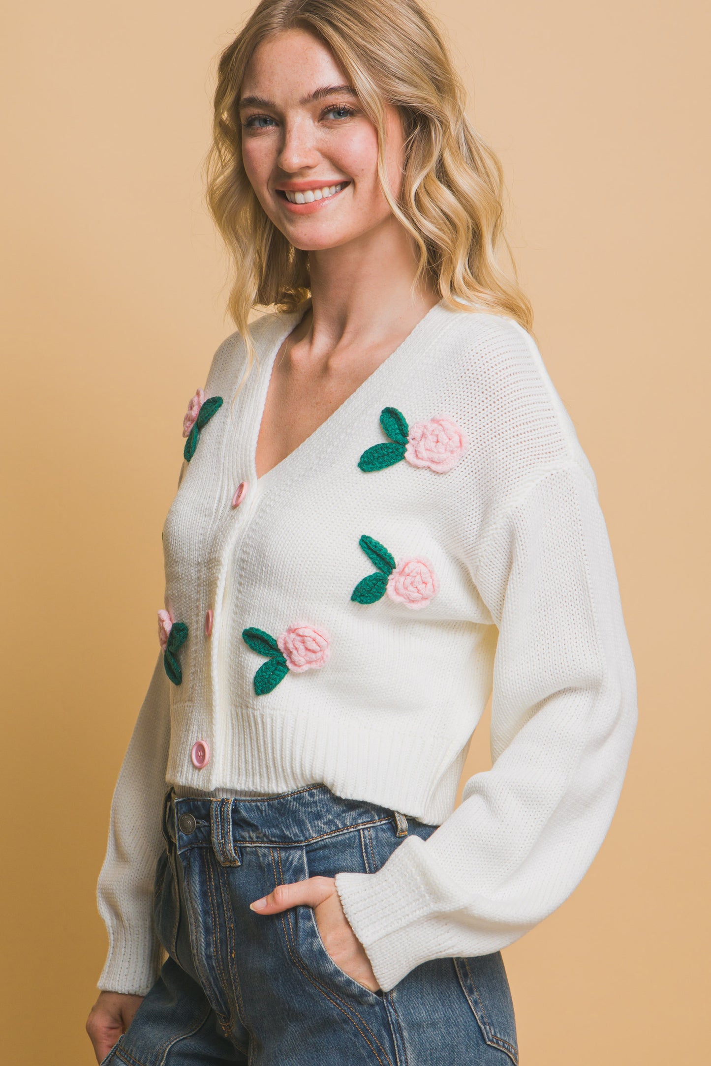 Mid Cropped Flower Cardigan