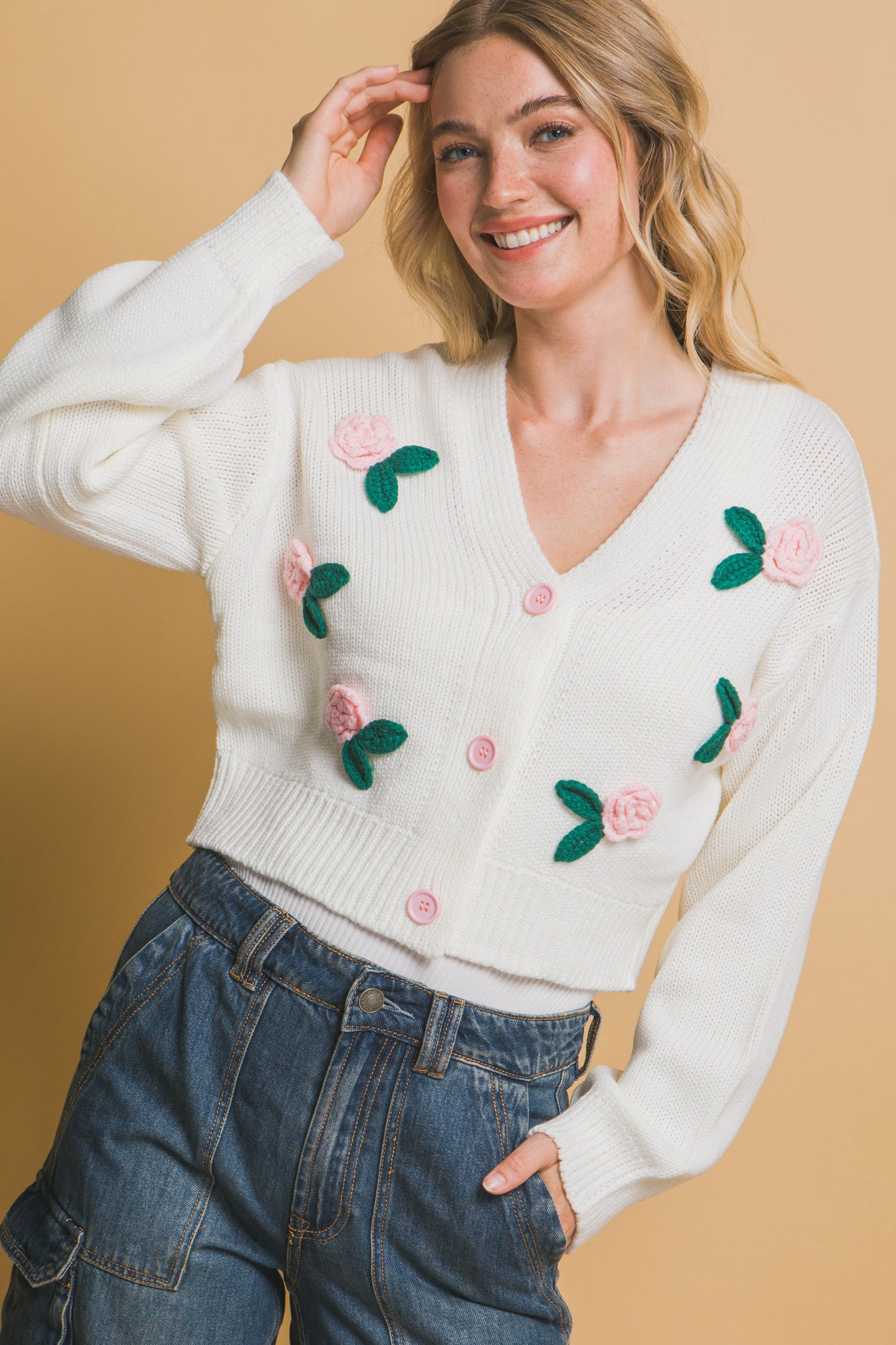 Mid Cropped Flower Cardigan