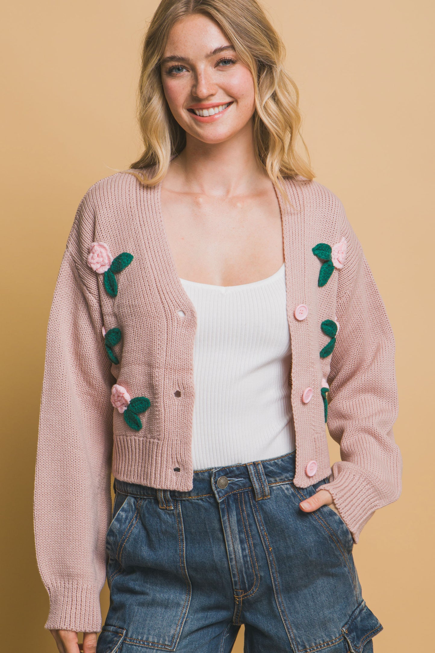 Mid Cropped Flower Cardigan