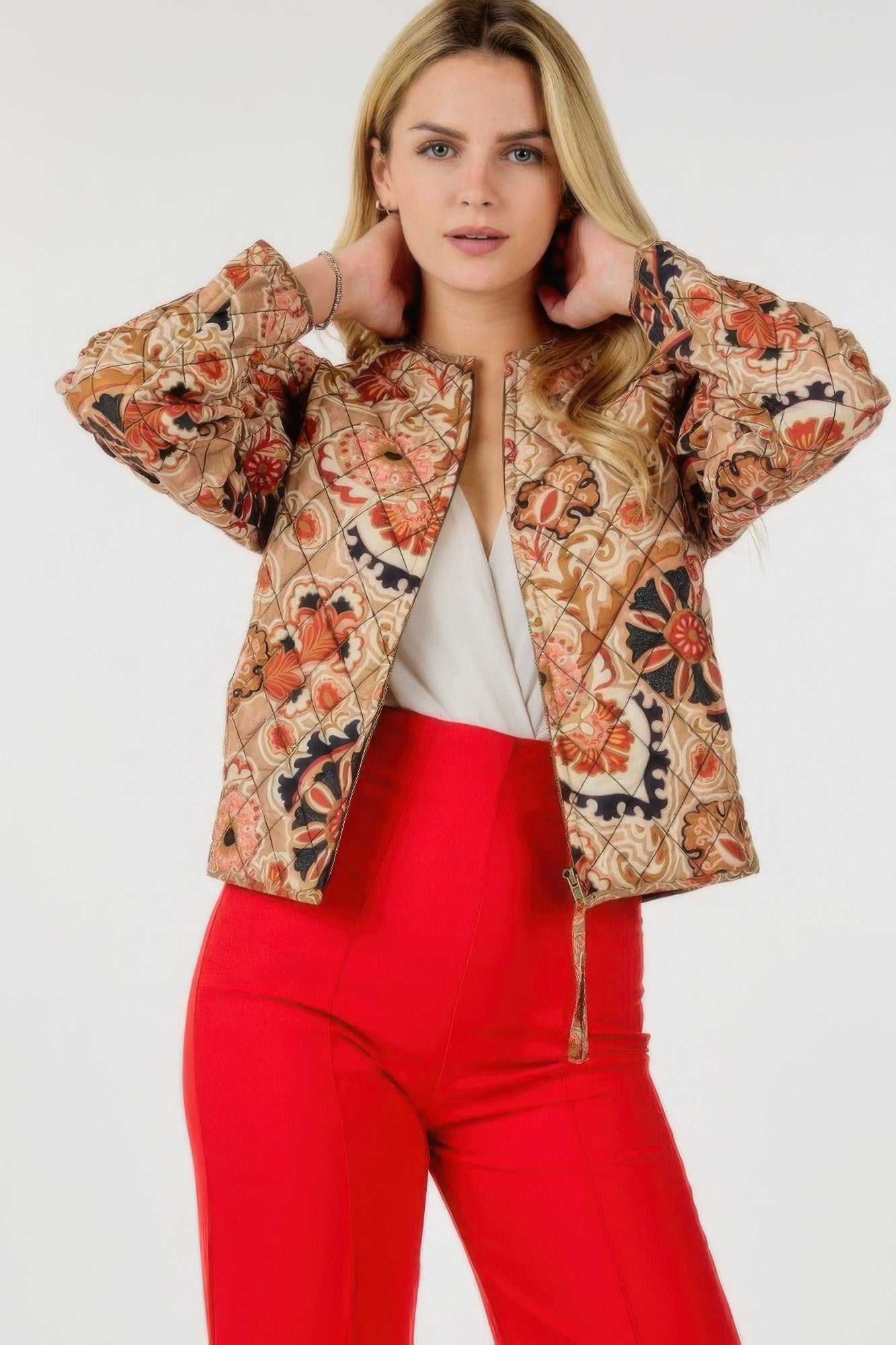 Zip Up Multi-print Jacket for Stylish Layering and Versatile Outfits