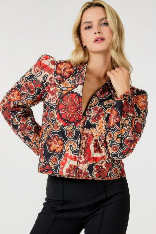 Zip Up Multi-print Jacket for Stylish Layering and Versatile Outfits