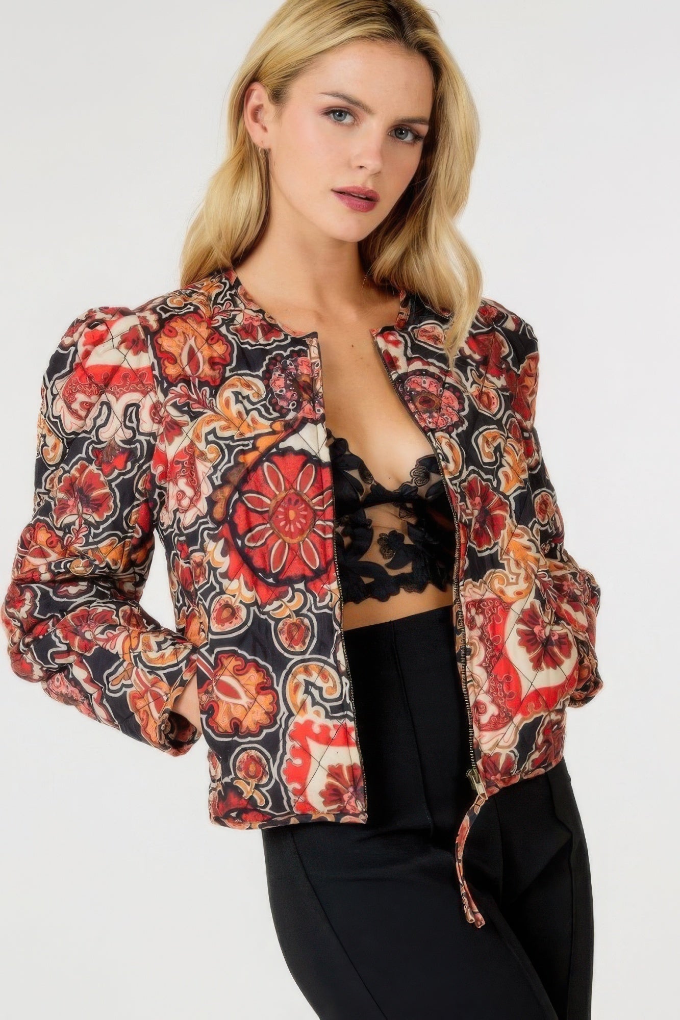 Zip Up Multi-print Jacket for Stylish Layering and Versatile Outfits