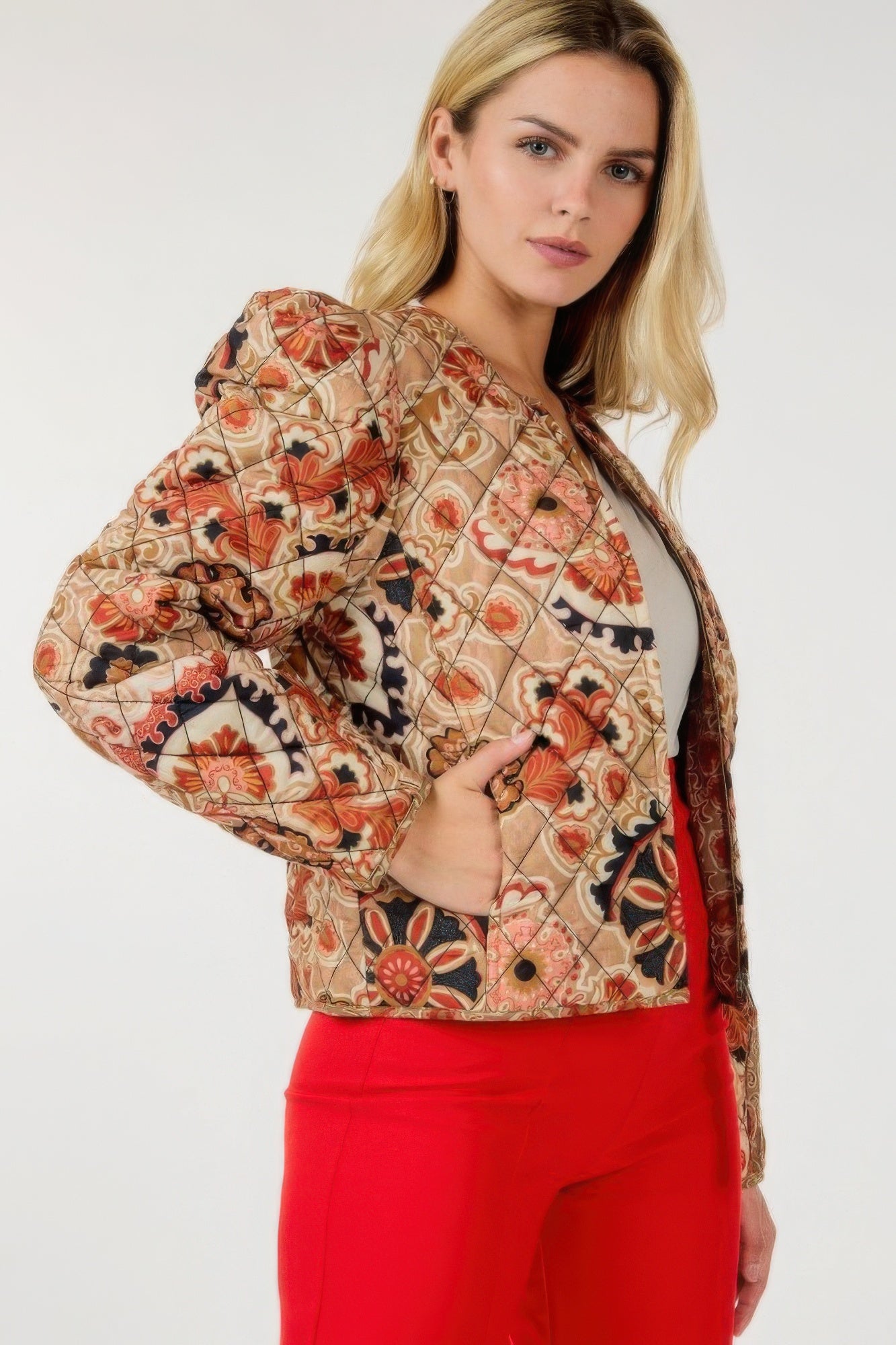 Zip Up Multi-print Jacket for Stylish Layering and Versatile Outfits