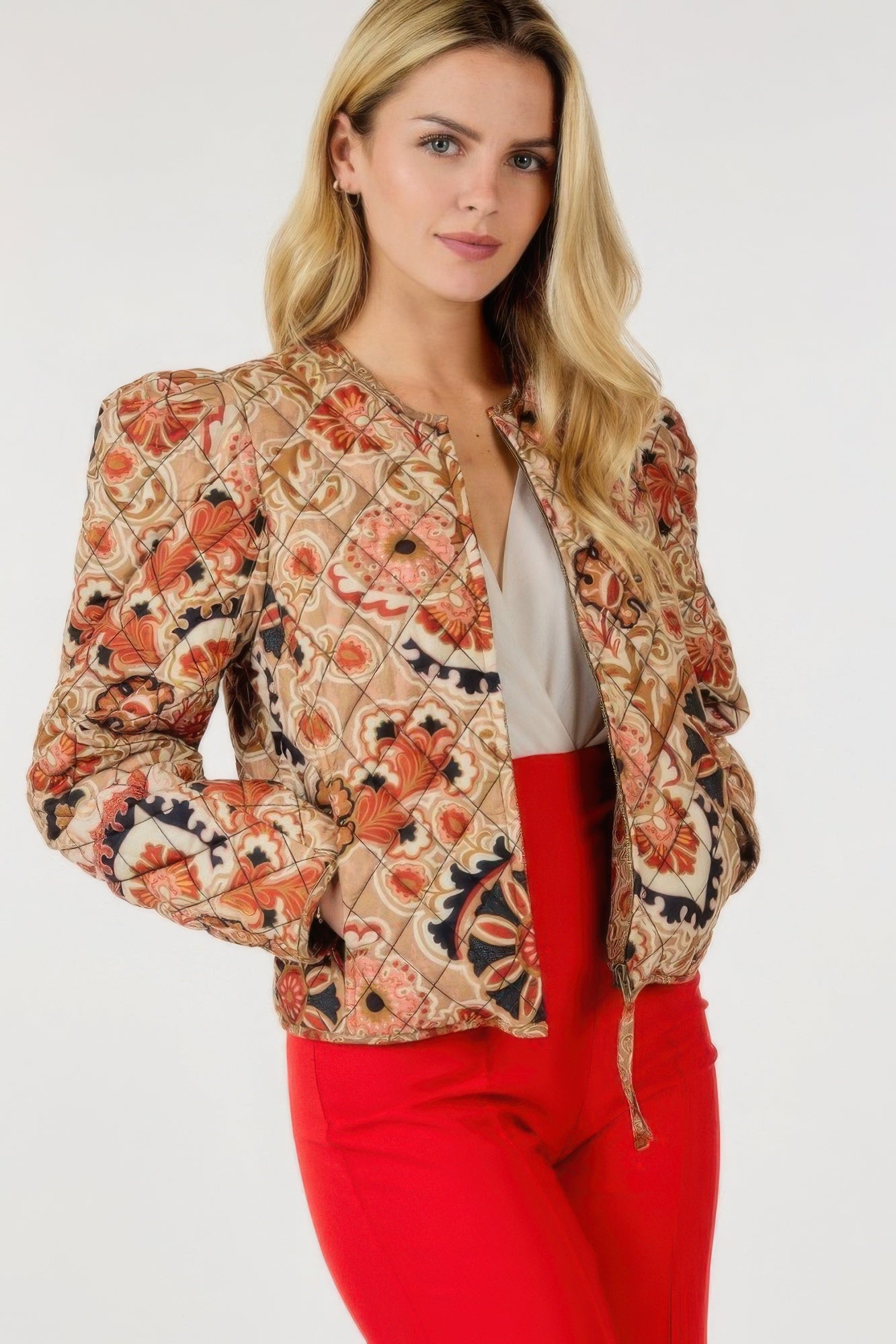 Zip Up Multi-print Jacket for Stylish Layering and Versatile Outfits